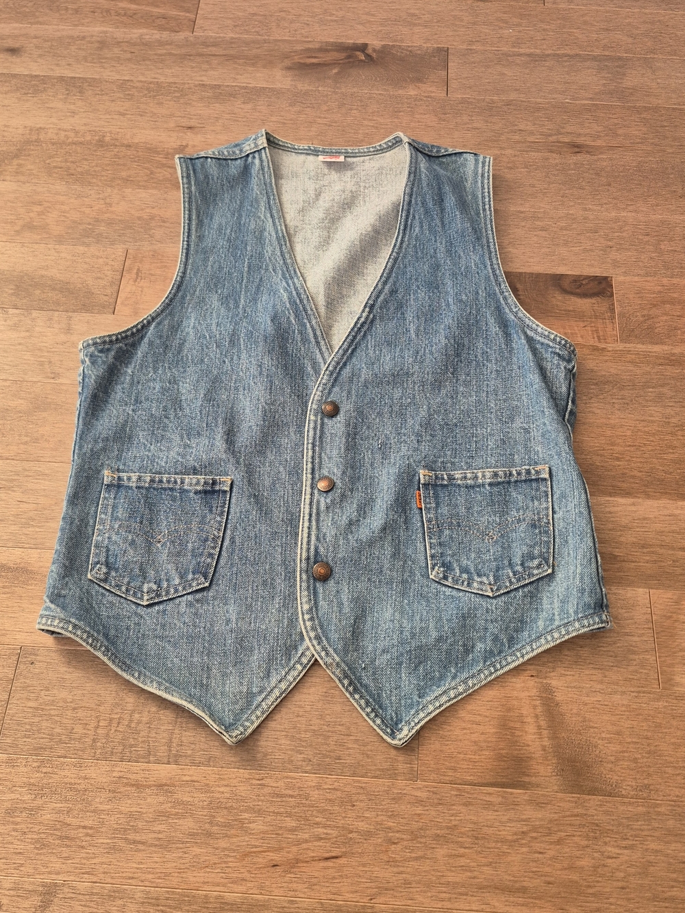 Levi's Vintage Blue Denim Snap Front Vest Orange TAB